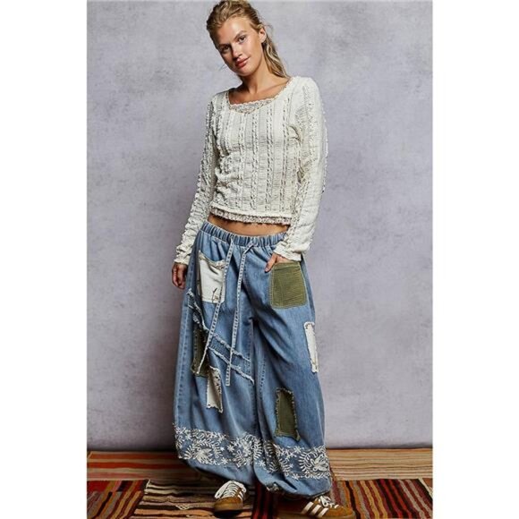 POL Texture Long Sleeve Blouse with Floral Ruffled - Picture 12 of 12